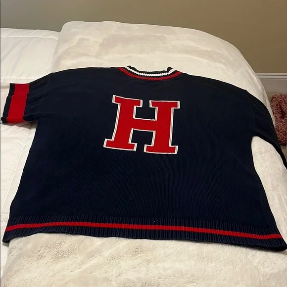 Tommy Hilfiger V-Neck Sweater Blue Red - Picture 5 of 8